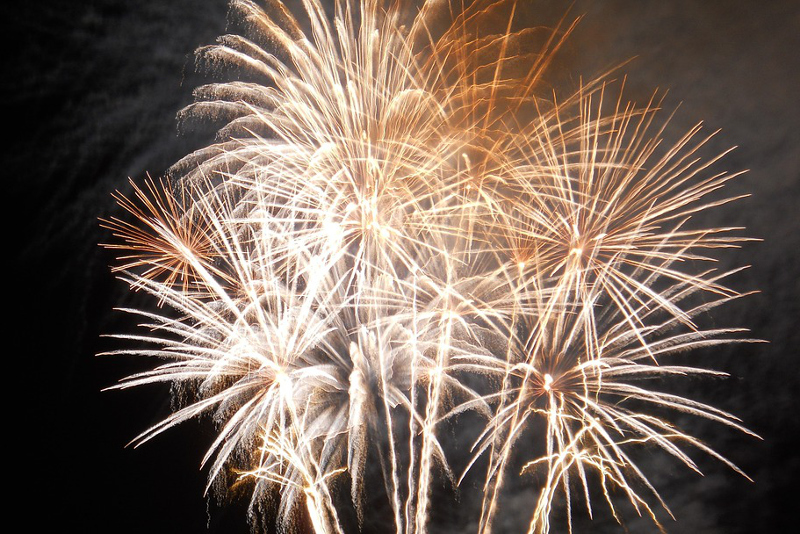 Photos of fireworks against a black sky