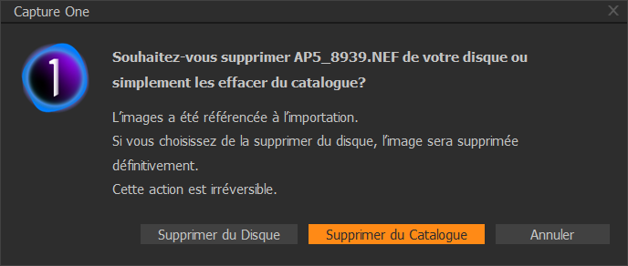 Suppression d'une photo avec Capture One