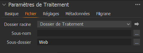 Onglet 'File' - Paramétrage des sorties - Capture One
