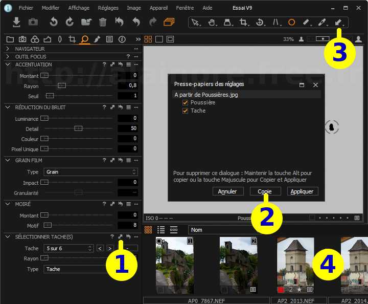 Capture One - Supprimer les tâches et poussières