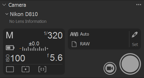 Camera panel (tethered mode)